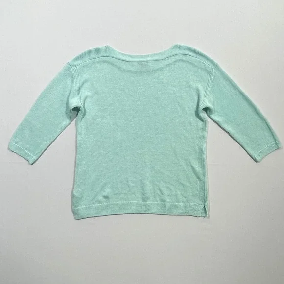Talbots Sweater 100% Linen Boat Neck 3/4 Sleeve Mint Green Womens Size LP - Picture 2 of 9